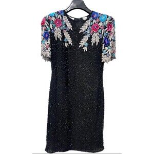 NEW VTG Lawrence Kazar N.Y. Beaded Party Formal Dress Black 100% Silk Size PM